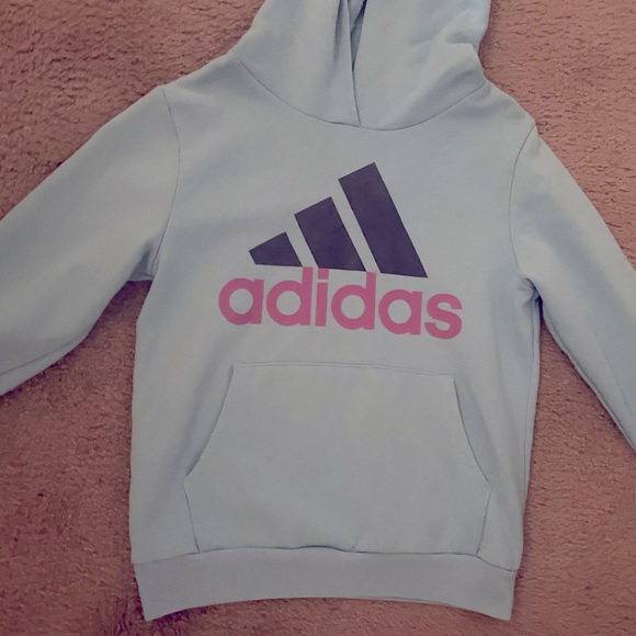 Adidas Light Blue And Pink Hooded Sweatshirt For Girls- Size 7/8 Small Hoodie - Picture 2 of 6